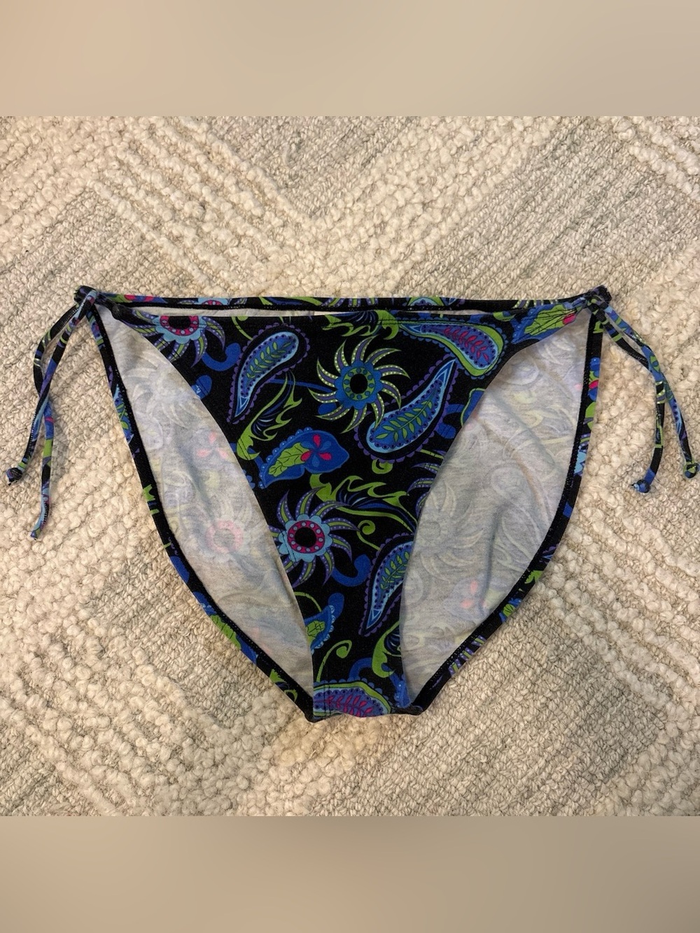Tie-Side Bikini Bottoms in Black with Blue & Green Paisley